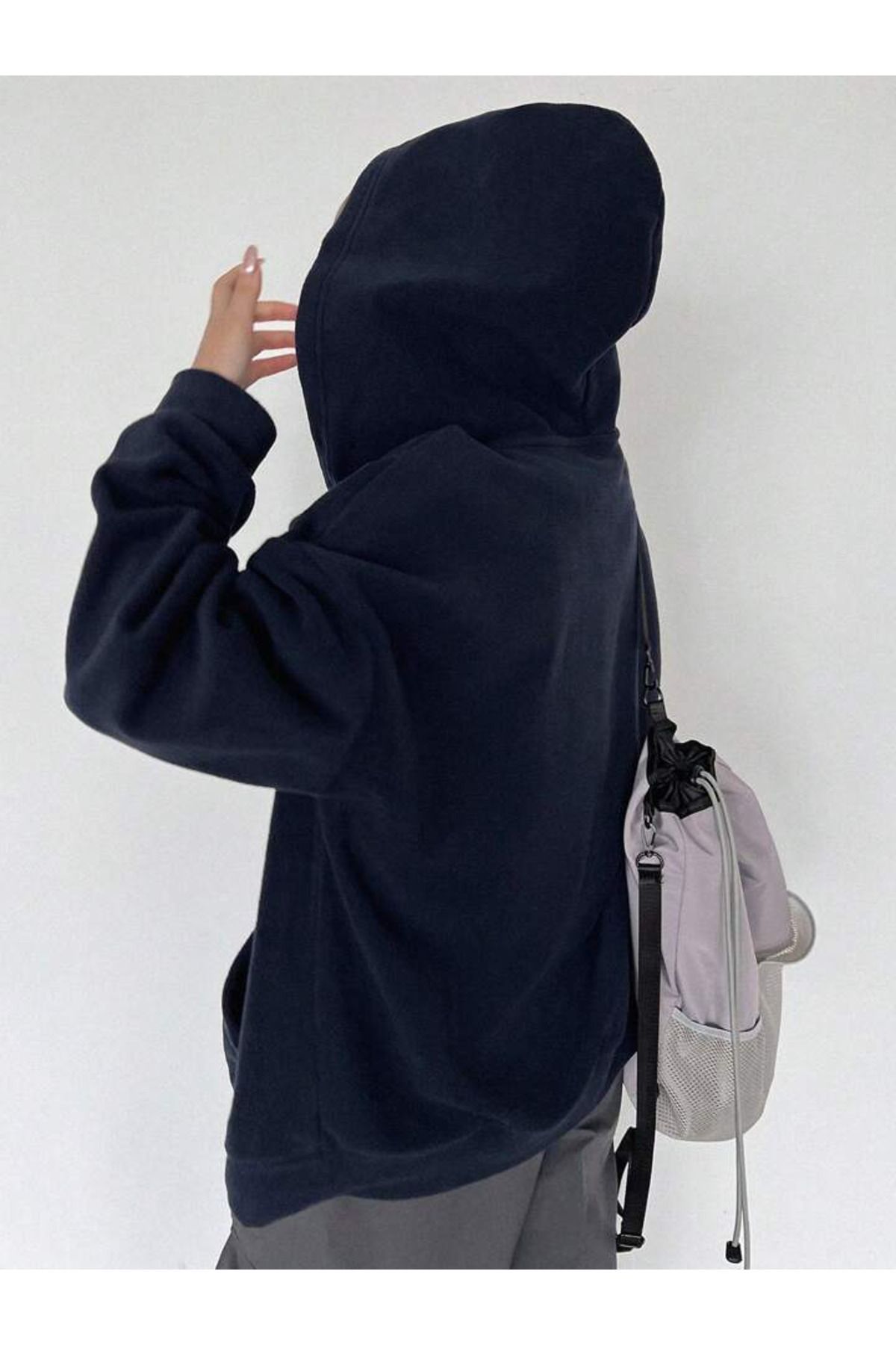 Süper Power Hırka - Lacivert Baskılı Oversize Kapüşonlu Süper Power Hırka - Lacivert Baskılı Oversize Kapüşonlu