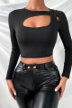 Kadın Siyah Göğüs Dekolteli Çapraz Askılı Uzun Kollu Crop Top Bluz Kadın Siyah Göğüs Dekolteli Çapraz Askılı Uzun Kollu Crop Top Bluz