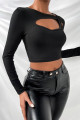 Kadın Siyah Göğüs Dekolteli Çapraz Askılı Uzun Kollu Crop Top Bluz Kadın Siyah Göğüs Dekolteli Çapraz Askılı Uzun Kollu Crop Top Bluz