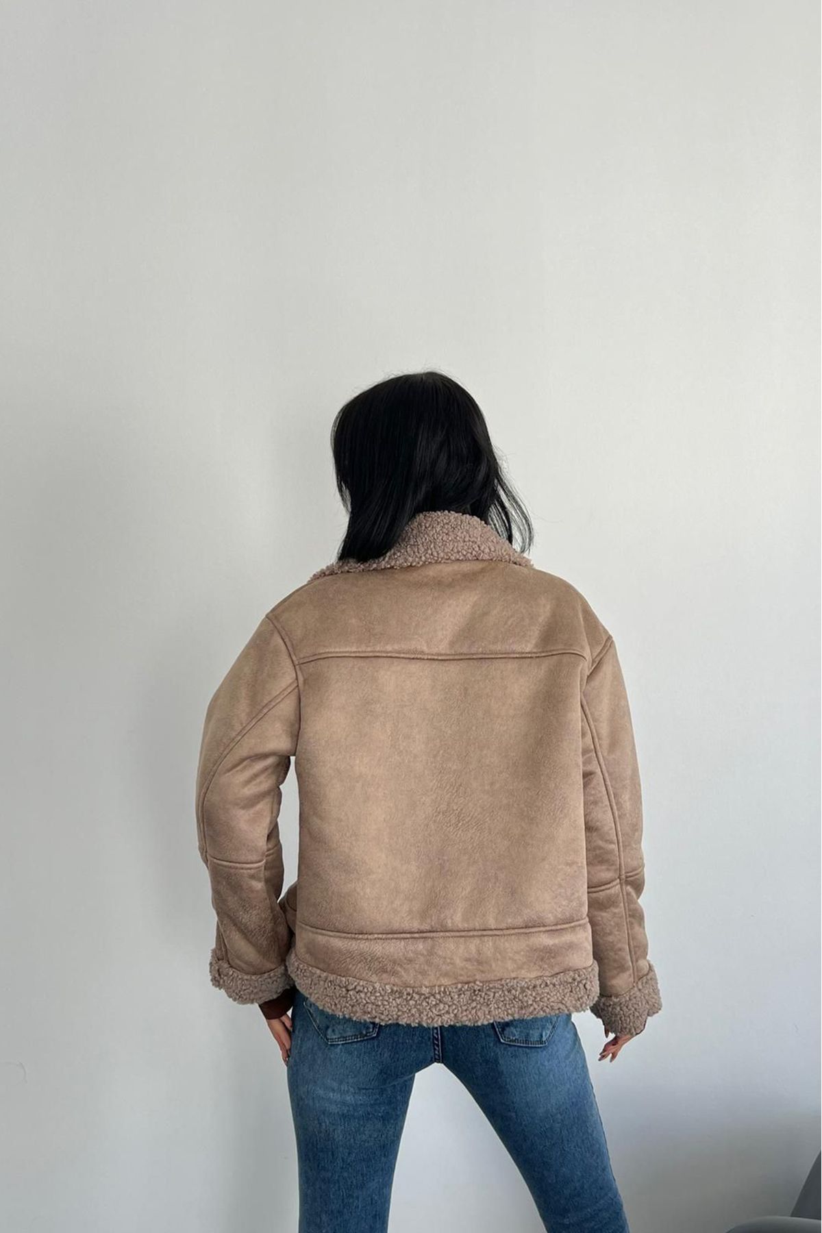 XXL Butik kadın fermuarlı içi kürklü süet mont GTS017 - Vizon XXL Butik kadın fermuarlı içi kürklü süet mont GTS017 - Vizon