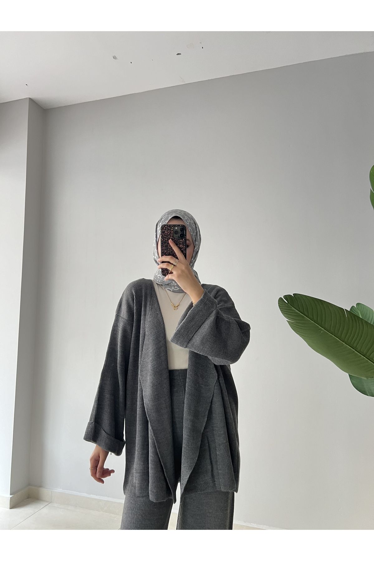 Kimono Triko Takım Gri Kimono Triko Takım Gri