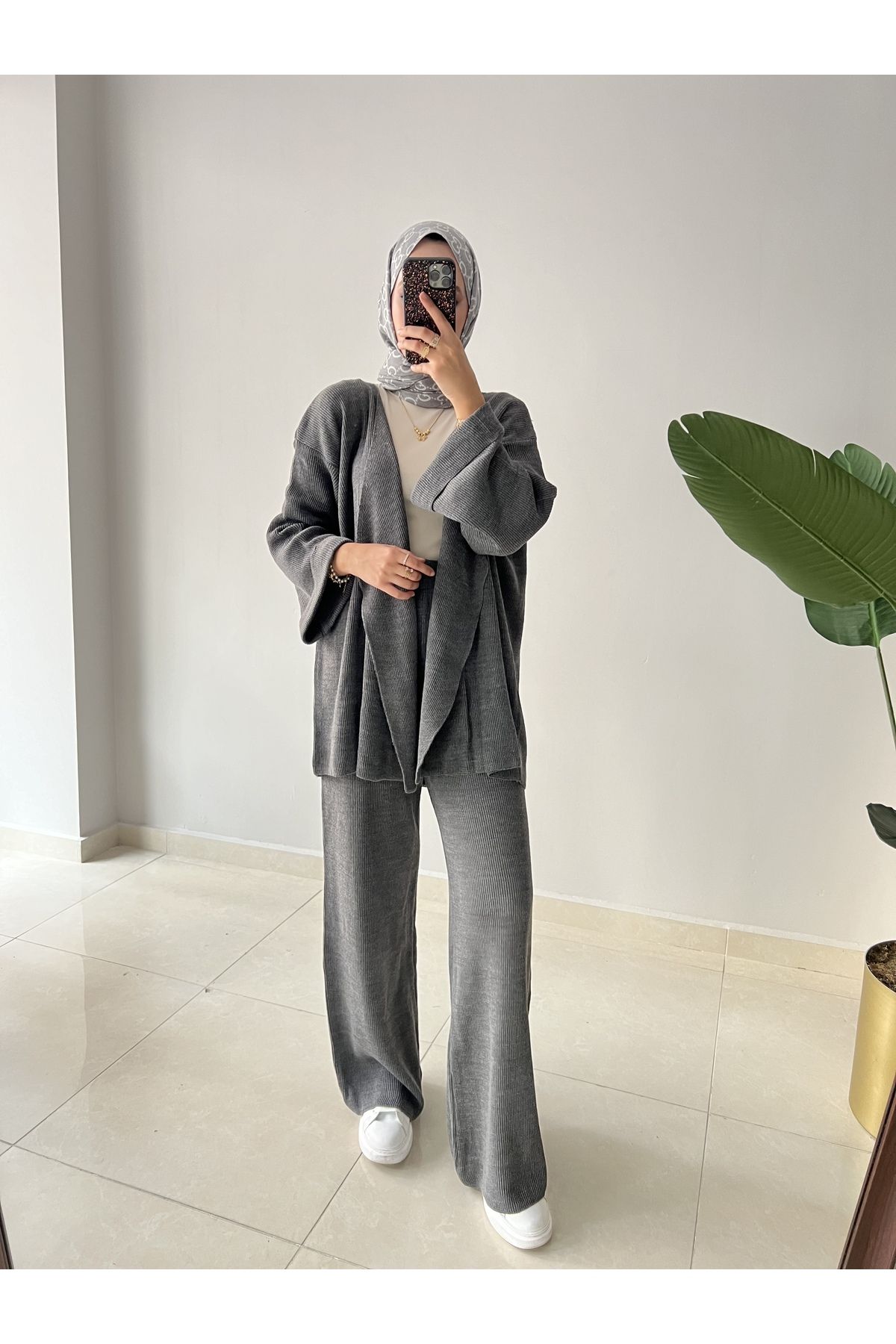Kimono Triko Takım Gri Kimono Triko Takım Gri