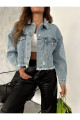 Mavi Yırtıklı Denim Kot Ceket Mavi Yırtıklı Denim Kot Ceket