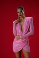 Pembe Payetli Drape Detaylı Mini Elbise Pembe Payetli Drape Detaylı Mini Elbise