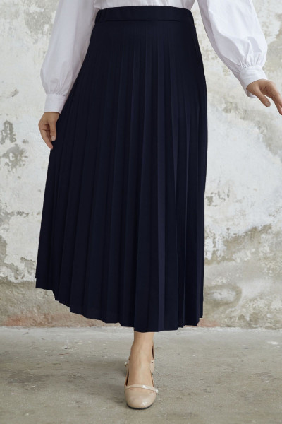 Luisa Beli Lastik Piliseli Etek - Lacivert