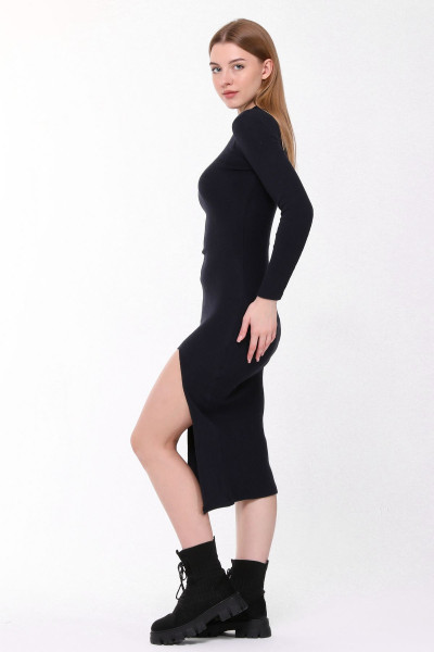 Lacivert Yarım Balıkçı Tek Taraf Yırtmaçlı Uzun Kol Elbise Cyl110011 Lacivert Yarım Balıkçı Tek Taraf Yırtmaçlı Uzun Kol Elbise Cyl110011