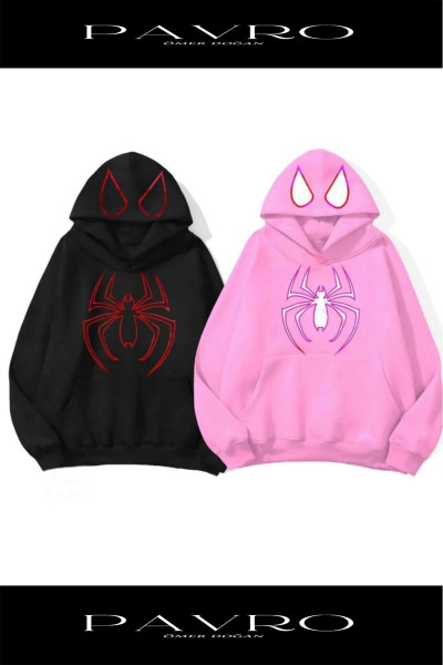 Sevgili Çift Kombinleri örümcek Tasarımlı 2 Li Ürün Kapşonlu Sweatshirt Sevgili Çift Kombinleri örümcek Tasarımlı 2 Li Ürün Kapşonlu Sweatshirt