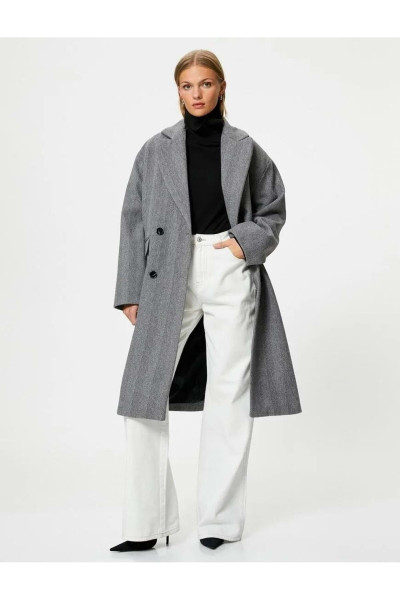 Oversize Kaşe Kaban Kruvaze Düğmeli Kapaklı Cepli 4WAK00124EW ANTRASİT Oversize Kaşe Kaban Kruvaze Düğmeli Kapaklı Cepli 4WAK00124EW ANTRASİT
