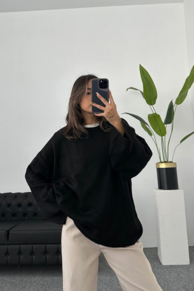 Pinterest Model Kadın Bol Kesim Geniş Kol Örgü Ttriko Sıfır Yaka Orta Boy Yumuşak Kazak Oversize Pinterest Model Kadın Bol Kesim Geniş Kol Örgü Ttriko Sıfır Yaka Orta Boy Yumuşak Kazak Oversize