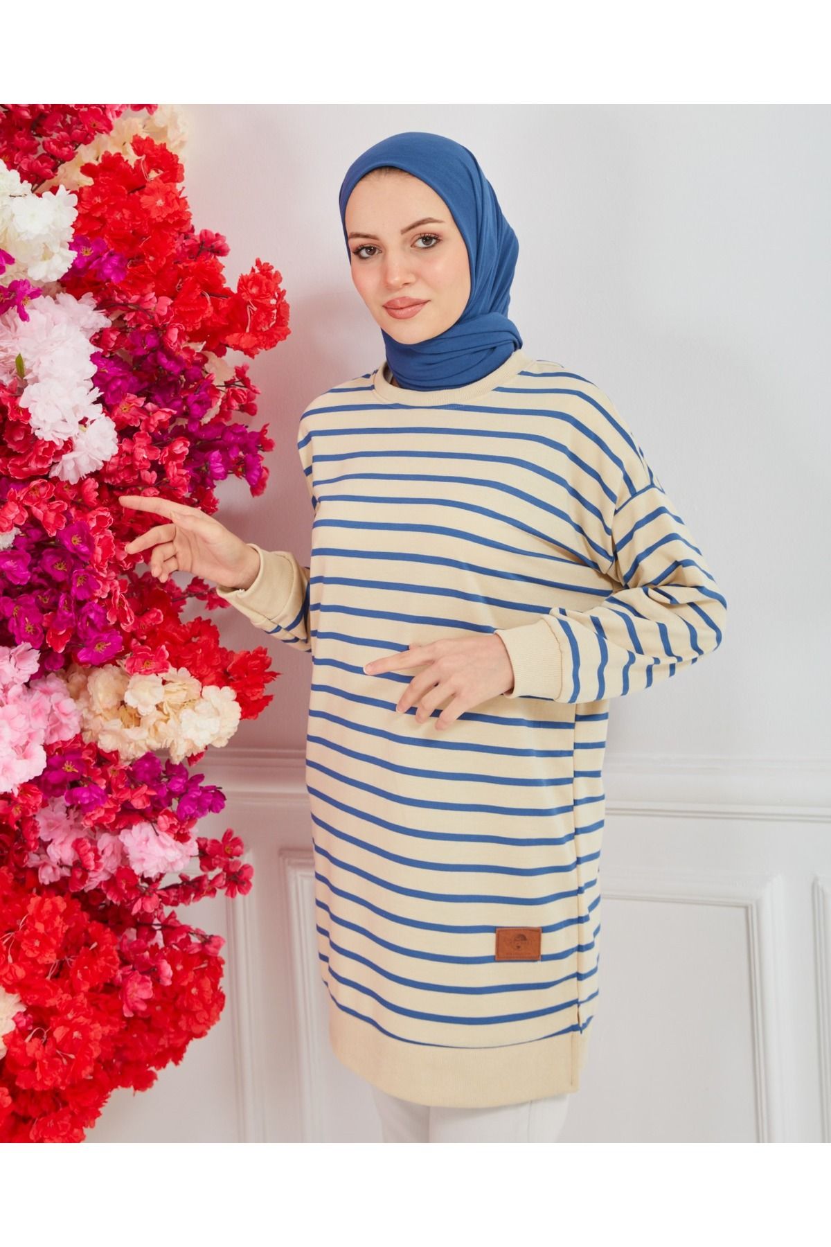 Triko İki İplik Pamuklu Çizgili Model Tesettür Tunik Triko İki İplik Pamuklu Çizgili Model Tesettür Tunik