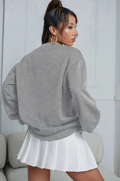 Pamuklu Unisex Oversize Basic Gri Bisiklet Yaka Sweatshirt Pamuklu Unisex Oversize Basic Gri Bisiklet Yaka Sweatshirt