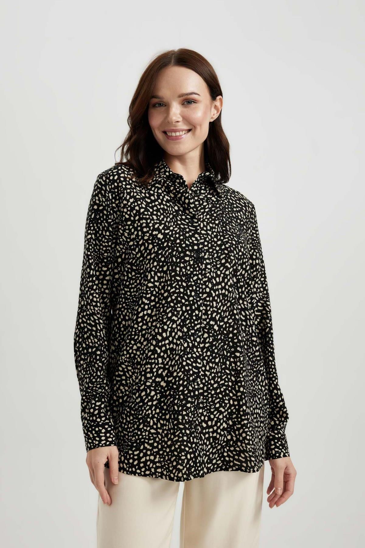 Loose Fit Desenli Uzun Kollu Gömlek Tunik T0609az23au