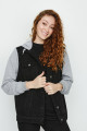 Kadın Siyah Kapüşonlu Kolları Penye Oversize Denim Ceket Kadın Siyah Kapüşonlu Kolları Penye Oversize Denim Ceket