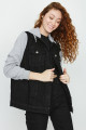 Kadın Siyah Kapüşonlu Kolları Penye Oversize Denim Ceket Kadın Siyah Kapüşonlu Kolları Penye Oversize Denim Ceket
