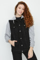 Kadın Siyah Kapüşonlu Kolları Penye Oversize Denim Ceket Kadın Siyah Kapüşonlu Kolları Penye Oversize Denim Ceket