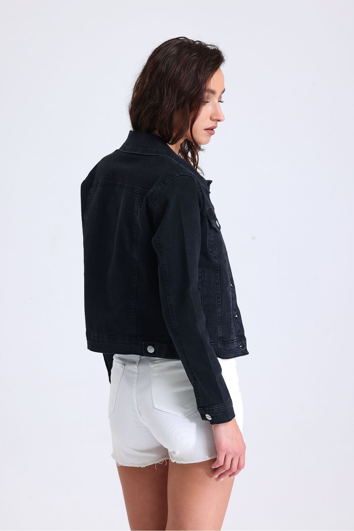 Kadın Siyah Kısa Likralı Denim Ceket Kadın Siyah Kısa Likralı Denim Ceket