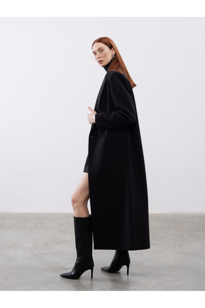 Oversize Siyah Kaşe Kruvaze Kaban Oversize Siyah Kaşe Kruvaze Kaban