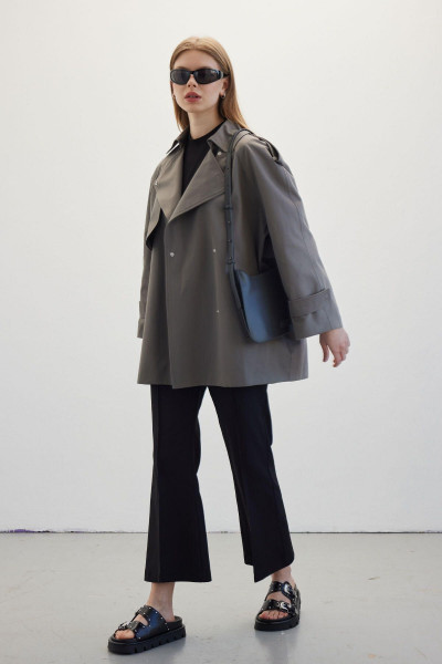 Oversıze Kısa Trençkot Gri Oversıze Kısa Trençkot Gri