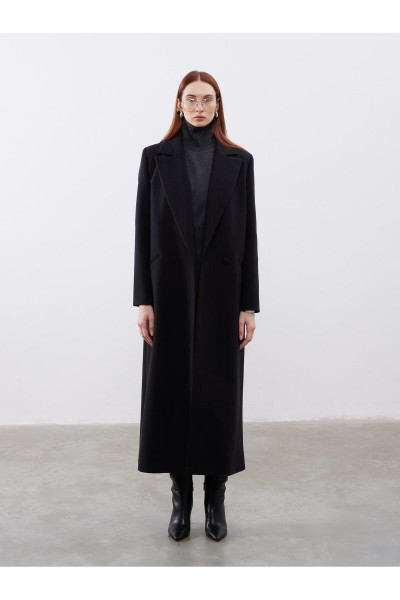 Oversize Siyah Kaşe Kruvaze Kaban Oversize Siyah Kaşe Kruvaze Kaban