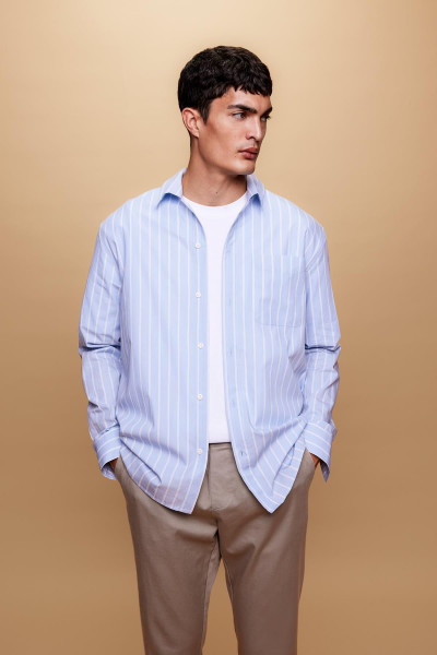 Relax Fit Polo Yaka Çizgili Poplin Uzun Kollu Gömlek A9440ax23au Relax Fit Polo Yaka Çizgili Poplin Uzun Kollu Gömlek A9440ax23au