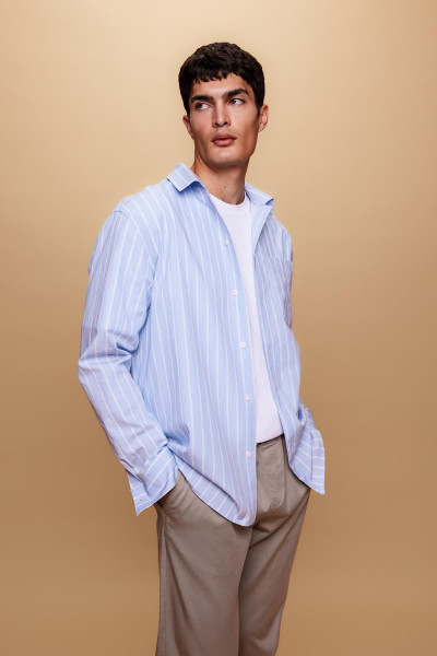 Relax Fit Polo Yaka Çizgili Poplin Uzun Kollu Gömlek A9440ax23au Relax Fit Polo Yaka Çizgili Poplin Uzun Kollu Gömlek A9440ax23au