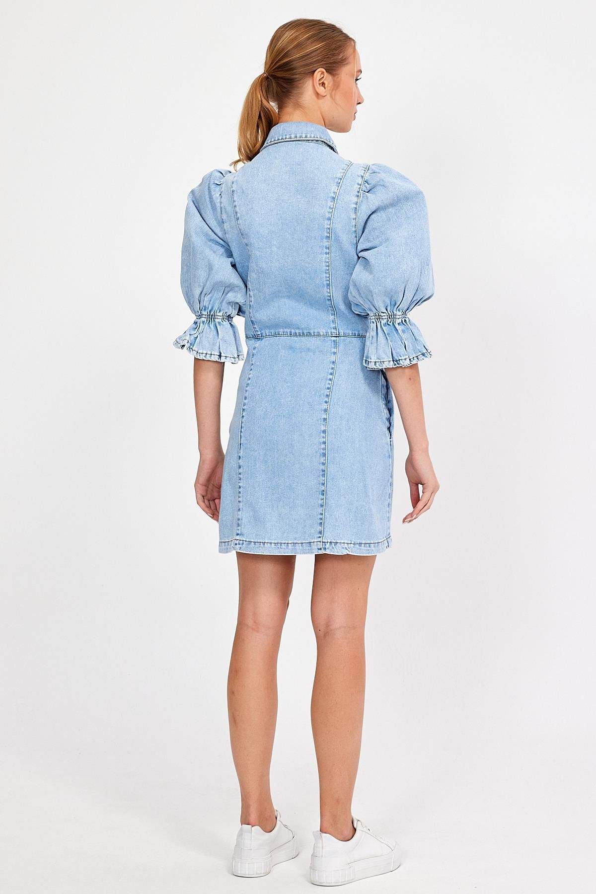 ÖZEL KOLEKSİYON, KOL DETAYLI KOT ELBİSE (5012) ÖZEL KOLEKSİYON, KOL DETAYLI KOT ELBİSE (5012)