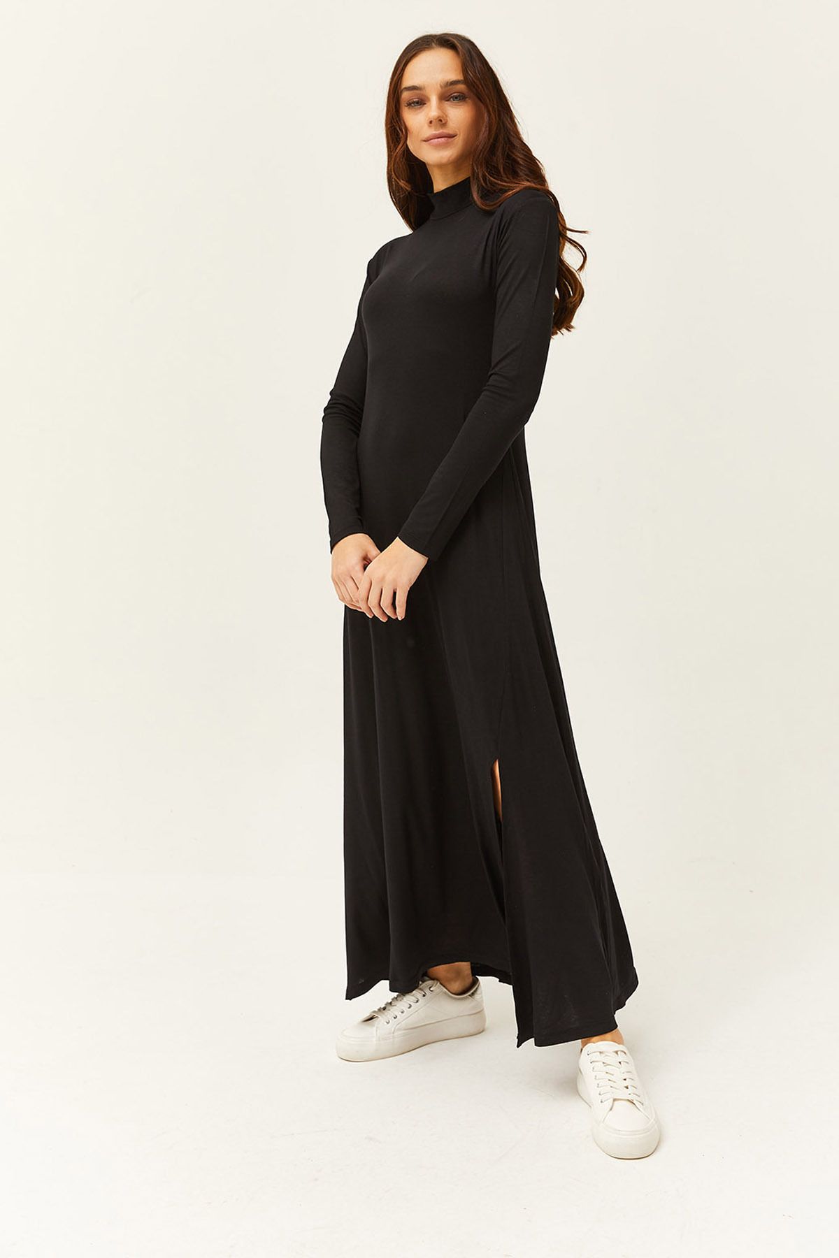 Kadın Siyah Yarım Balıkçı Yırtmaçlı Likralı Midi Viskon Elbise ELB-19001989 Kadın Siyah Yarım Balıkçı Yırtmaçlı Likralı Midi Viskon Elbise ELB-19001989