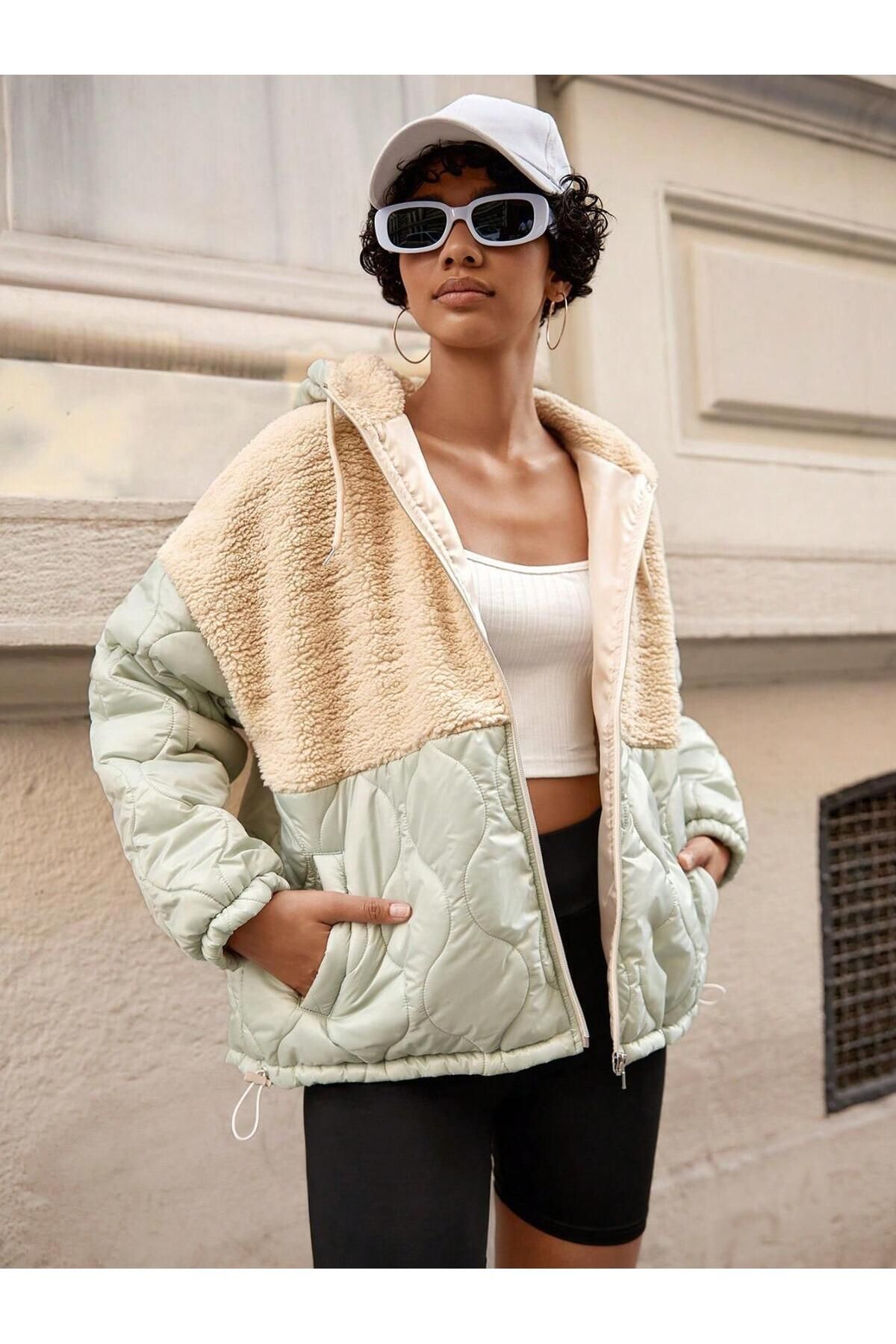 Mint Peluş Kapitone Kadın Mont Mint Peluş Kapitone Kadın Mont