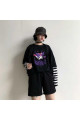 Kuromi Purple Baskılı Fake Sleeves Unisex Siyah T-shirt Kuromi Purple Baskılı Fake Sleeves Unisex Siyah T-shirt