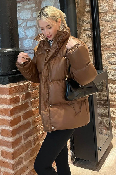 Kahverengi Basic Oversize Kadın Şişme Mont Mg1582 Kahverengi Basic Oversize Kadın Şişme Mont Mg1582