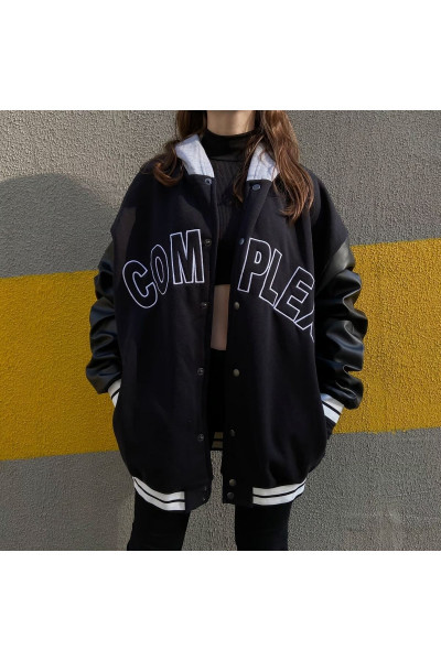 Unisex Oversize Complex Nakışlı Kolej Yelek Hırka