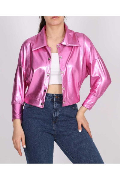 PEMBE PARLAK VARAKLI KUMAŞ BOMBER CEKET PEMBE PARLAK VARAKLI KUMAŞ BOMBER CEKET