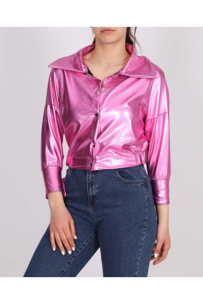 PEMBE PARLAK VARAKLI KUMAŞ BOMBER CEKET PEMBE PARLAK VARAKLI KUMAŞ BOMBER CEKET