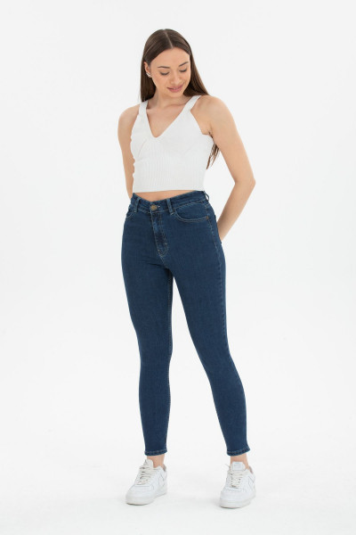 Lacivert Yüksek Bel Dar Paça Jeans Denim Kot Pantolon Lacivert Yüksek Bel Dar Paça Jeans Denim Kot Pantolon