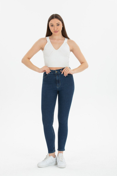 Lacivert Yüksek Bel Dar Paça Jeans Denim Kot Pantolon Lacivert Yüksek Bel Dar Paça Jeans Denim Kot Pantolon