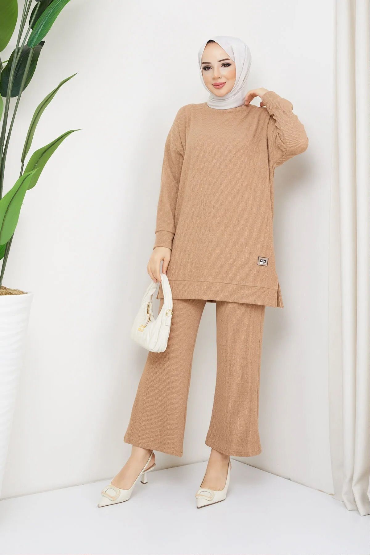 Kadın Taba Bol Kesim Bisiklet Yaka Tunik-pantolon Ikili Takım Kadın Taba Bol Kesim Bisiklet Yaka Tunik-pantolon Ikili Takım