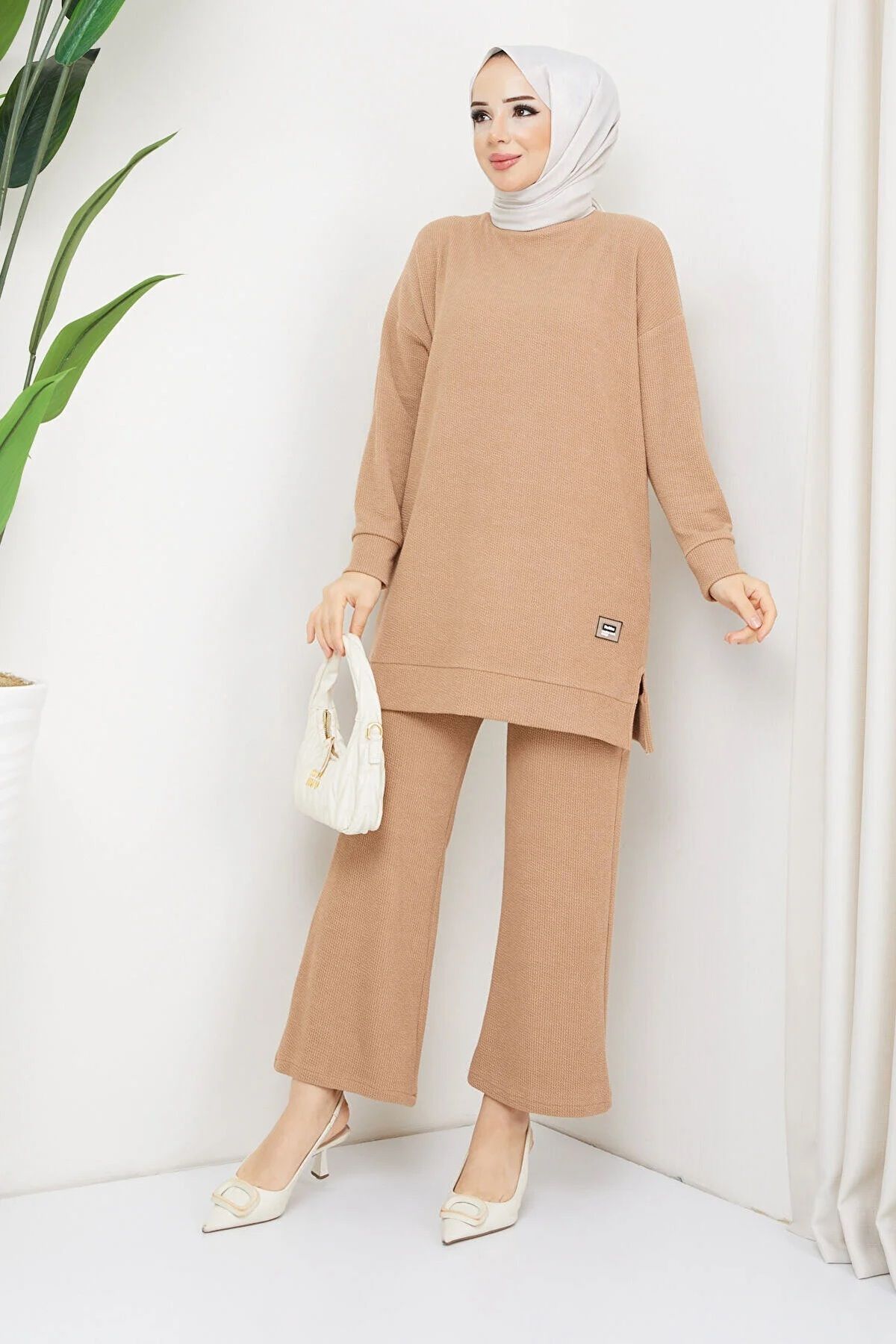 Kadın Taba Bol Kesim Bisiklet Yaka Tunik-pantolon Ikili Takım Kadın Taba Bol Kesim Bisiklet Yaka Tunik-pantolon Ikili Takım