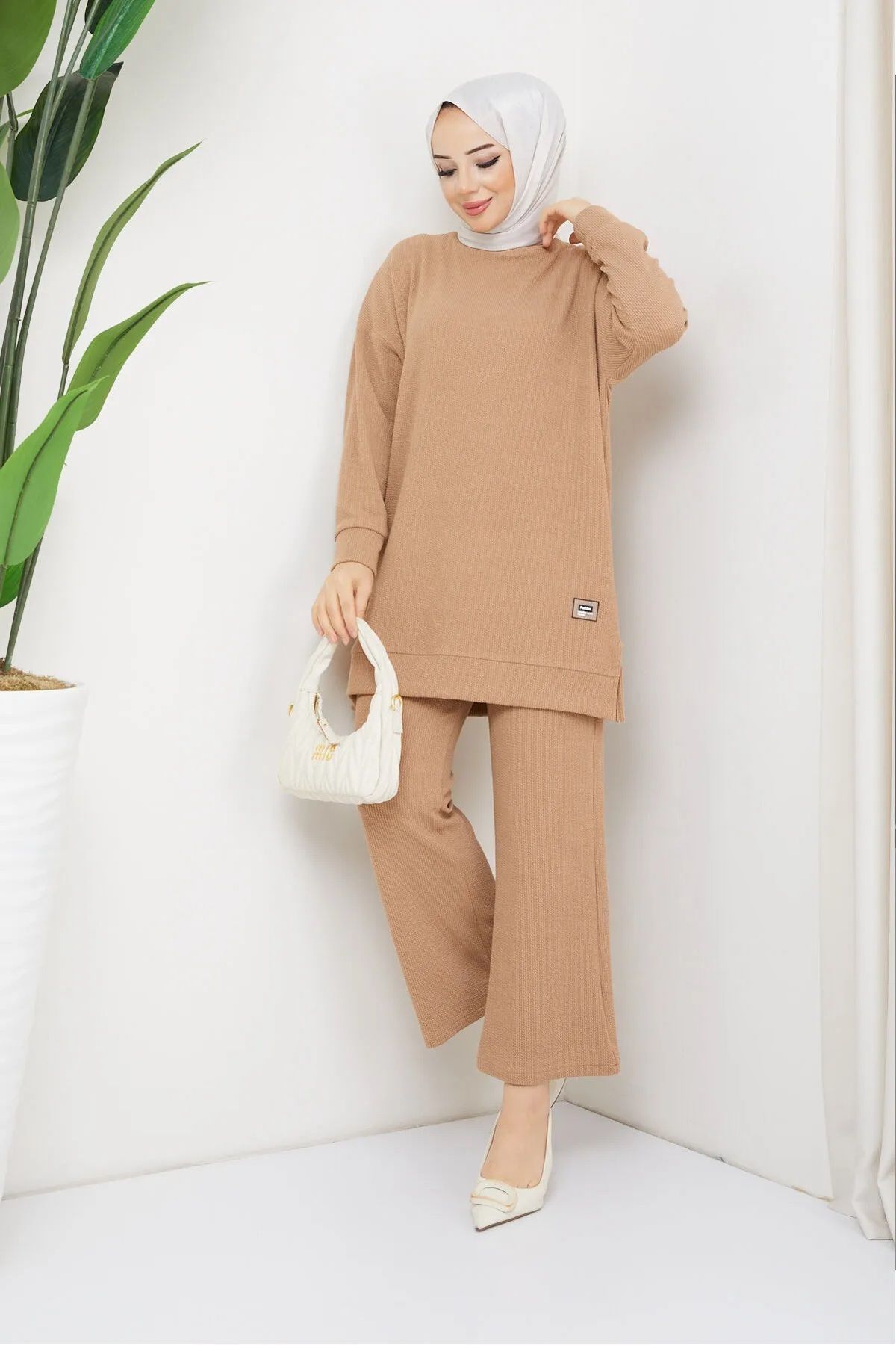 Kadın Taba Bol Kesim Bisiklet Yaka Tunik-pantolon Ikili Takım Kadın Taba Bol Kesim Bisiklet Yaka Tunik-pantolon Ikili Takım