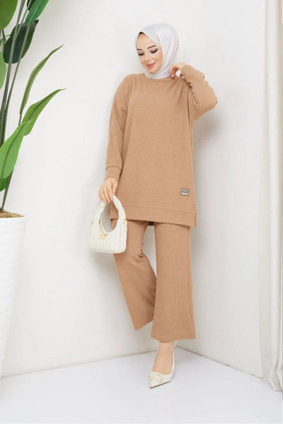 Kadın Taba Bol Kesim Bisiklet Yaka Tunik-pantolon Ikili Takım Kadın Taba Bol Kesim Bisiklet Yaka Tunik-pantolon Ikili Takım