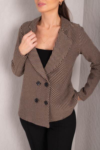 Kadın Vizon Çizgi Desenli Dört Düğmeli Kaşe Ceket ARM-24K001037 Kadın Vizon Çizgi Desenli Dört Düğmeli Kaşe Ceket ARM-24K001037