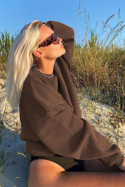Kahverengi Bisiklet Yaka Basic Sweatshirt MG1559 Kahverengi Bisiklet Yaka Basic Sweatshirt MG1559