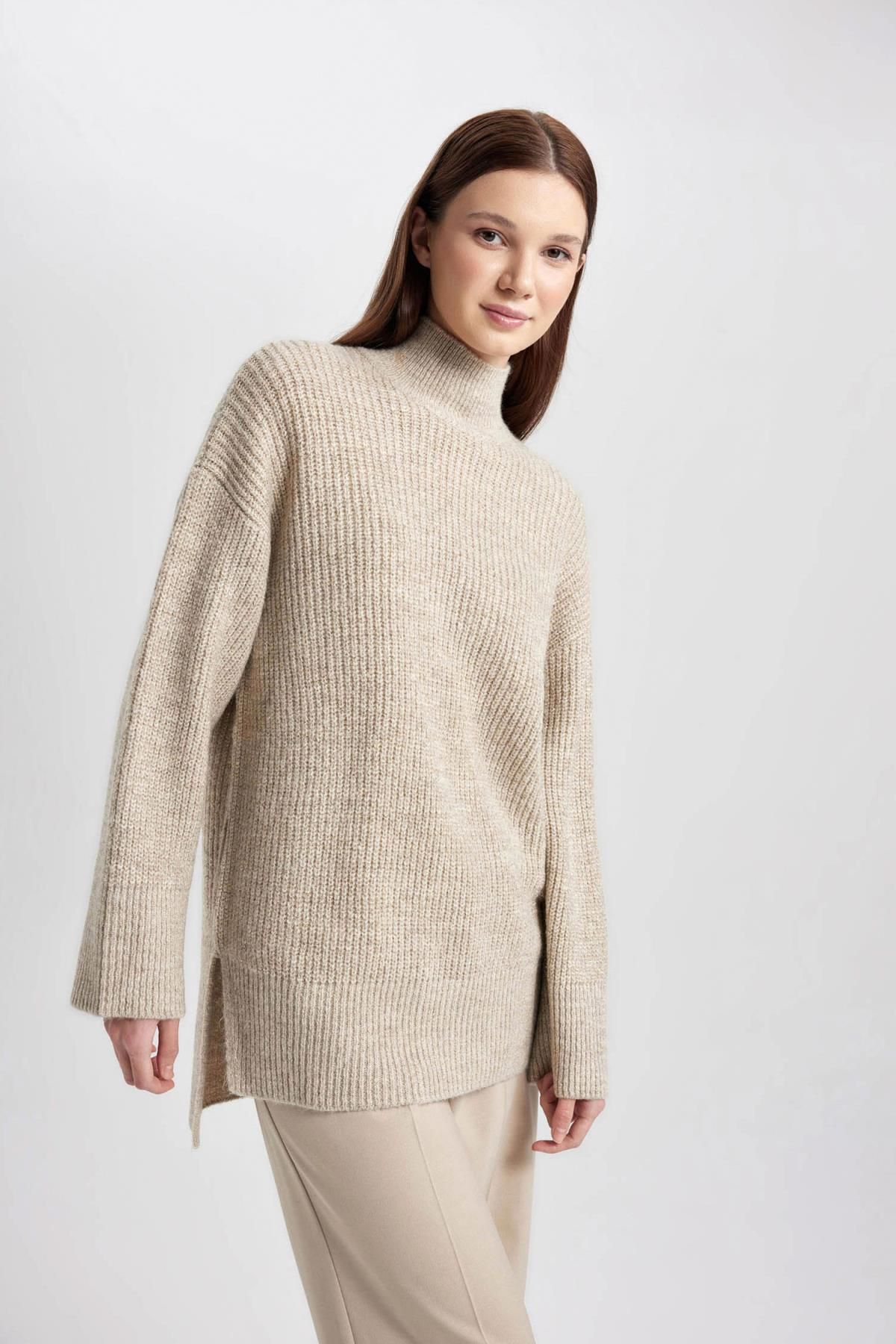 Regular Fit Balıkçı Yaka Basic Düz Triko Kazak Tunik B6376ax23wn Regular Fit Balıkçı Yaka Basic Düz Triko Kazak Tunik B6376ax23wn