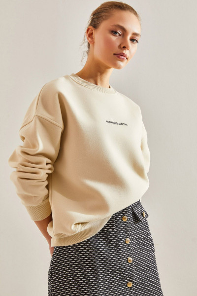 Kadın Yazı Baskılı Üç İplik Şardonlu Sweatshirt Kadın Yazı Baskılı Üç İplik Şardonlu Sweatshirt