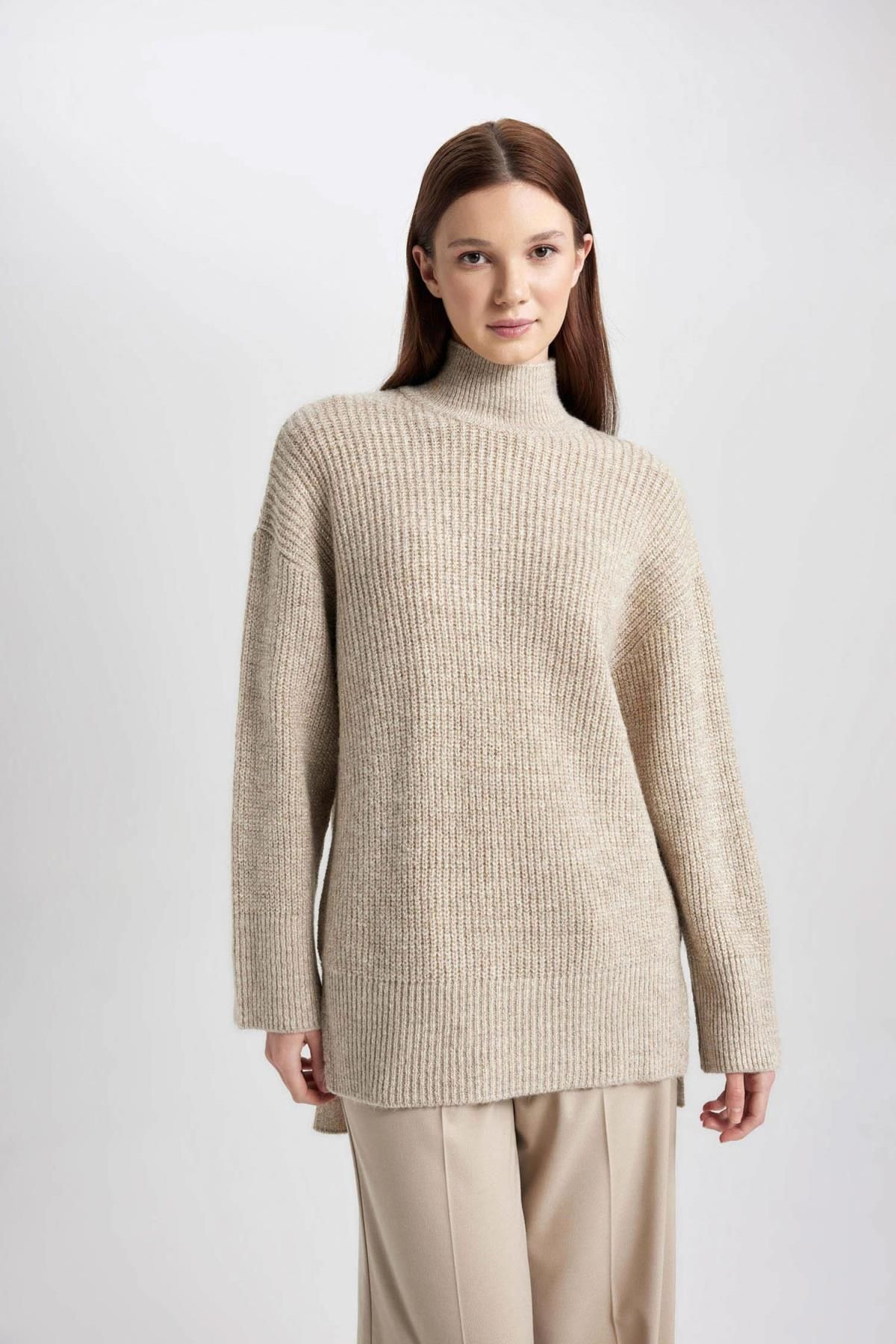 Regular Fit Balıkçı Yaka Basic Düz Triko Kazak Tunik B6376ax23wn Regular Fit Balıkçı Yaka Basic Düz Triko Kazak Tunik B6376ax23wn