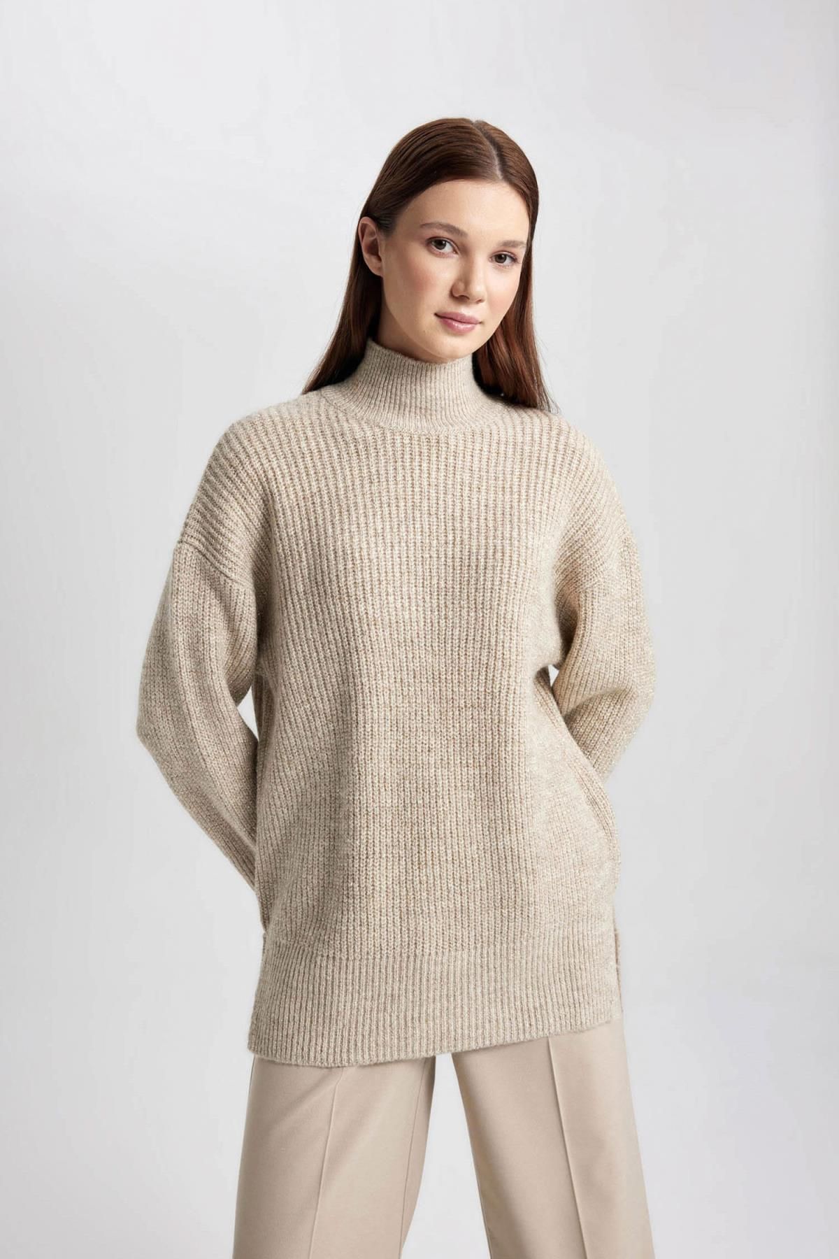Regular Fit Balıkçı Yaka Basic Düz Triko Kazak Tunik B6376ax23wn Regular Fit Balıkçı Yaka Basic Düz Triko Kazak Tunik B6376ax23wn