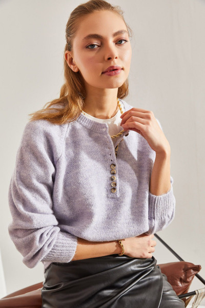 Kadın Yakası İlikli Balıkçı Yaka Çizgili Triko Kazak Kadın Yakası İlikli Balıkçı Yaka Çizgili Triko Kazak