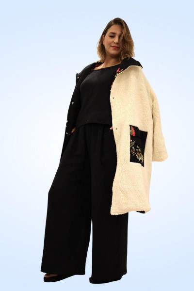 PELUŞ SİYAH PALTO ÇİFT TARAFLI TASARIM PALTO PELUŞ SİYAH PALTO ÇİFT TARAFLI TASARIM PALTO