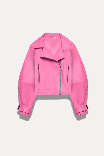 Kadın Pembe Oversize Deri Ceket