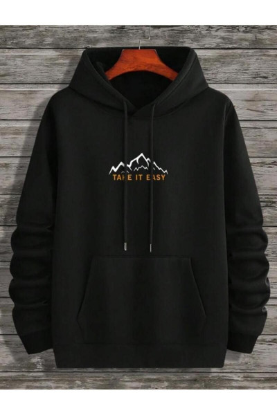 Siyah Kapüşonlu TAKE IT EASY Baskılı Sweatshirt Hoodie Siyah Kapüşonlu TAKE IT EASY Baskılı Sweatshirt Hoodie