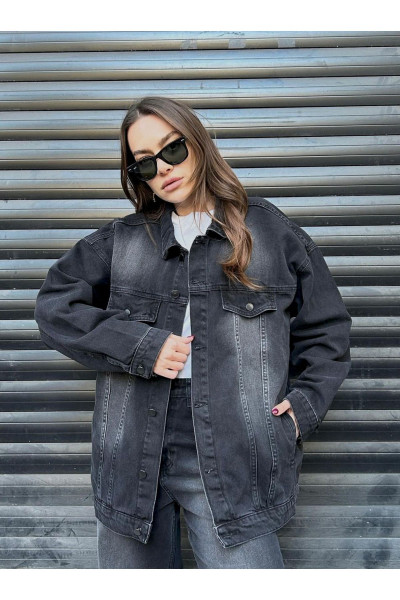 Retro Vintage Denim Yıkamalı Siyah Tint Jacket